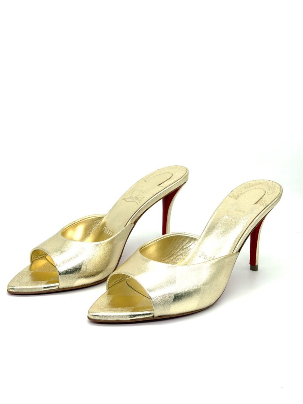 Christian Louboutin MISS Z MULE 80 Metallic Leather Sandals Heels Gold - Picture 7 of 16